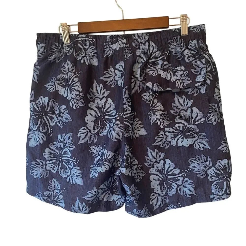 OP Men's Medium Board Shorts Blue Floral Swim Trunks Beach Vacation Travel Lined